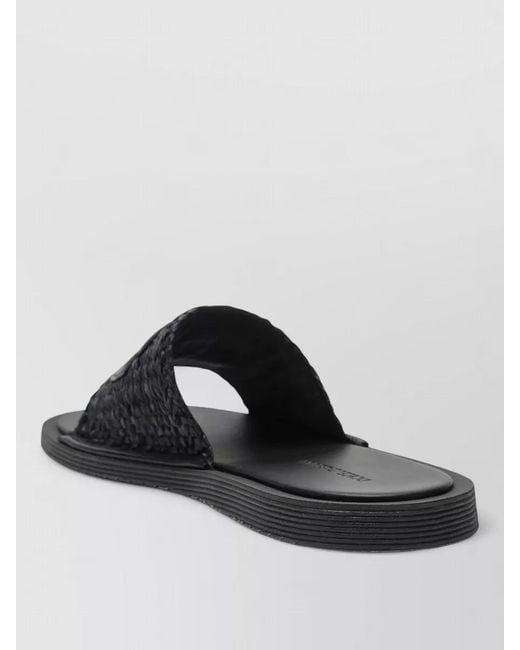 Dolce & Gabbana Black Flat Sole Open Toe Textured Strap Slides for men