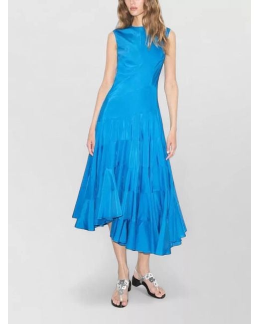 Tory Burch Blue A Line Dress Flounced Skirt Asymmetrical