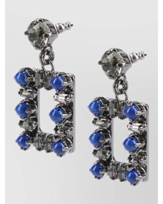 Roger Vivier Blue Rectangular Drop Earrings Featuring Gemstones