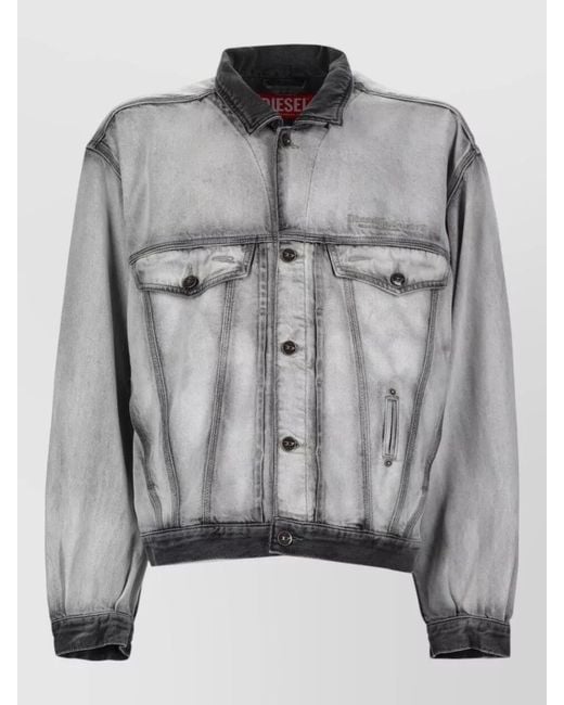 DIESEL Gray Denim Shirt Long Sleeves Chest Pockets for men