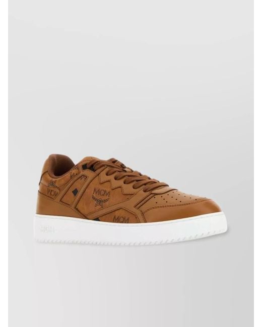 MCM Brown Printed Canvas Low-Top Sneakers for men
