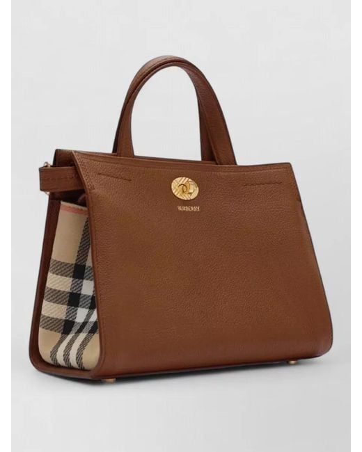 Burberry Brown Small Check Tote Shoulder Bag Leather