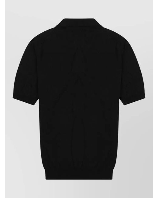 Tagliatore Black Cotton Polo Shirt Short Sleeves Ribbed Hem for men