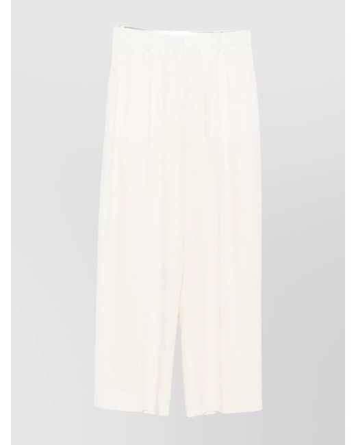 Totême White Pleated Wide-Leg Trousers
