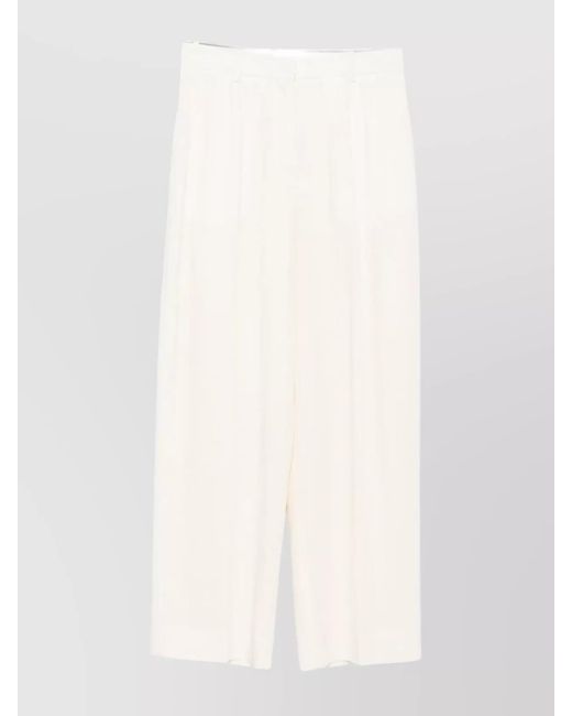 Totême White Pleated Wide-Leg Trousers