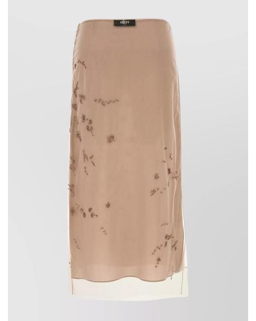 Fendi Natural Embellished Tulle Midi Skirt