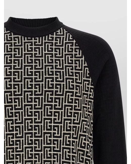 Balmain Black Pb Monogram Knit Crew Neck Sweater for men