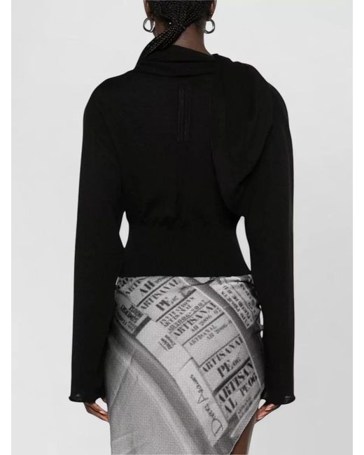 Rick Owens Black Knit Hooded Cropped Top Long Sleeves
