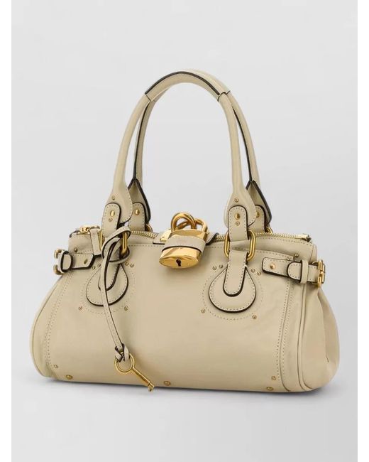 Chloé Natural Paddington Leather Shoulder Bag Padlock Detail