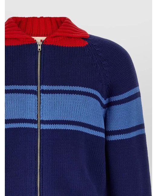 Marni Blue Knit Cardigan Ribbed Trims Striped Design for men
