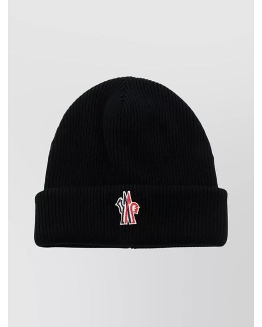 Moncler Black Ribbed Texture Hat Turn-Up Brim for men