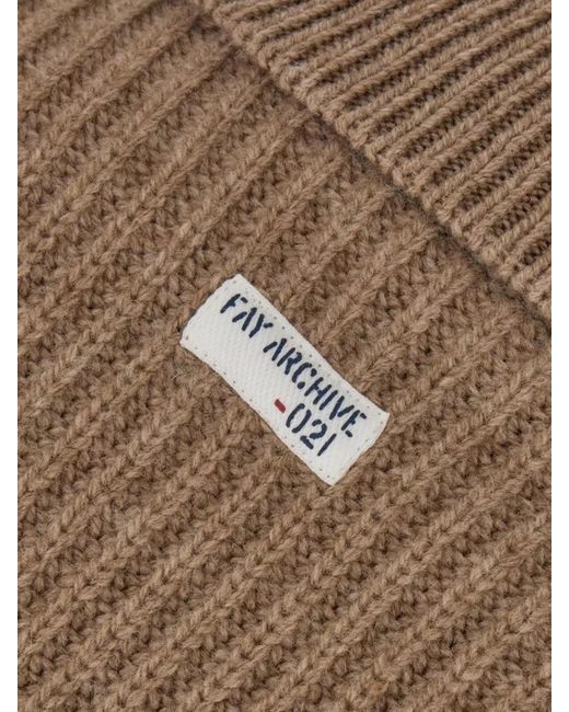 Fay Brown Wool Turtleneck Sweater Contrast Hem for men