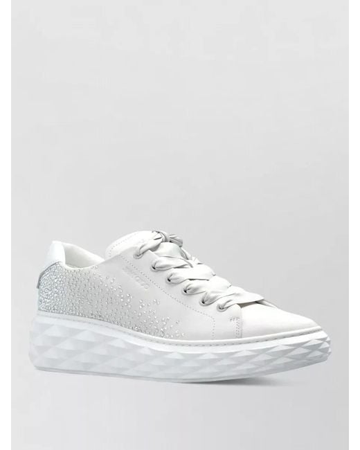Jimmy Choo White Crystal-Embellished Leather Lace-Up Sneakers