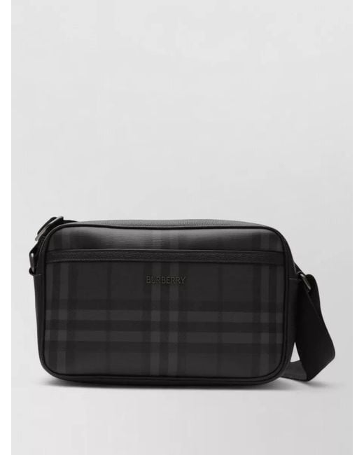 Burberry Black Check Pattern Coated Canvas Crossbody Bag for men