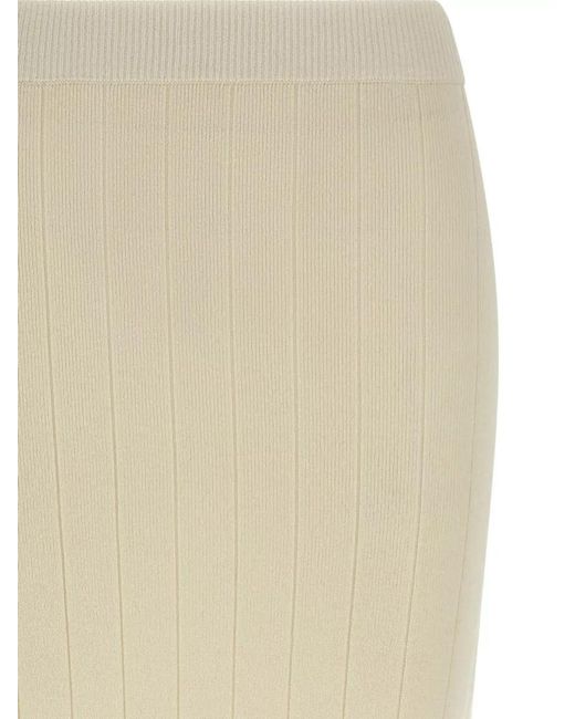 Max Mara White Sante Cashmere Ribbed Knit Midi Skirt