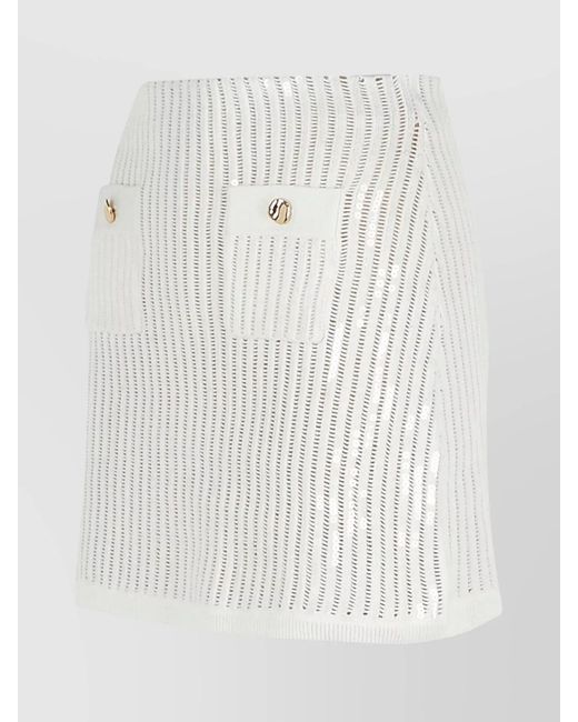 Self-Portrait White Sequin Embellished Cotton Blend Skirt