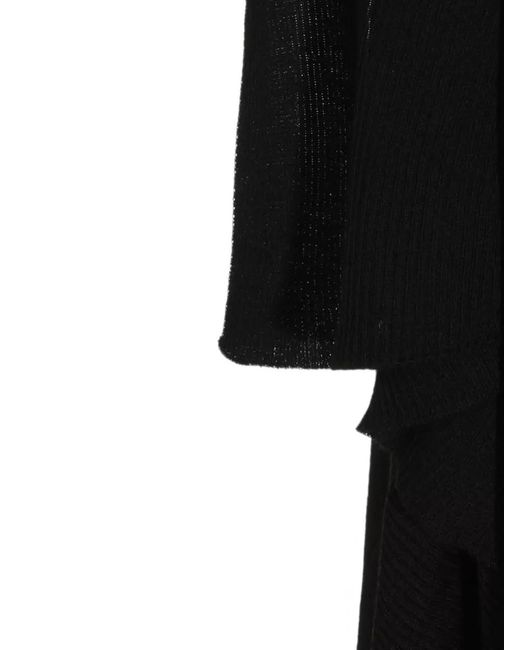 Rick Owens Black Long Shawl Cardigan Open Front Ribbed Knit