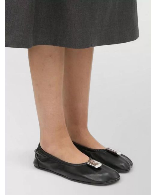 MM6 by Maison Margiela Gray Ballet Flat Shoe Calfskin Lambskin Metal