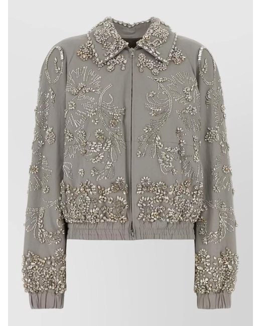 Dries Van Noten Gray Vinnia Cotton Jacket Floral Embroidery