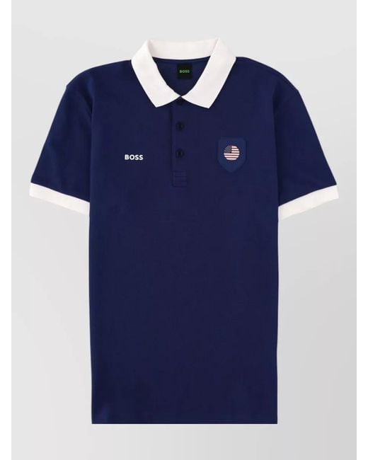Boss Blue Short Sleeve Polo Neck Jersey Top for men