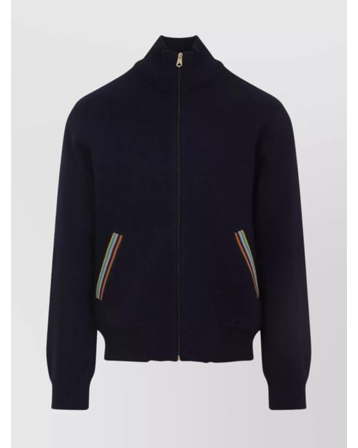 Paul Smith Blue Striped Knit Bomber Jacket for men