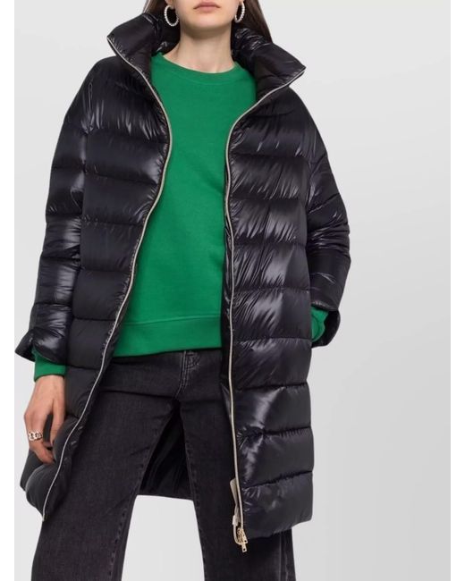 Herno Black Stand-Up Collar Knee-Length Down Jacket