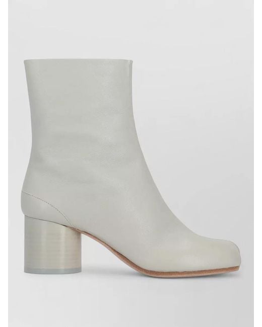 Maison Margiela Gray Leather Ankle Boots Block Heel Round Toe