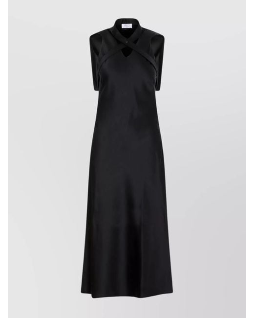 Off-White c/o Virgil Abloh Black Satin Sleeveless V-Neck Cutout Midi Dress