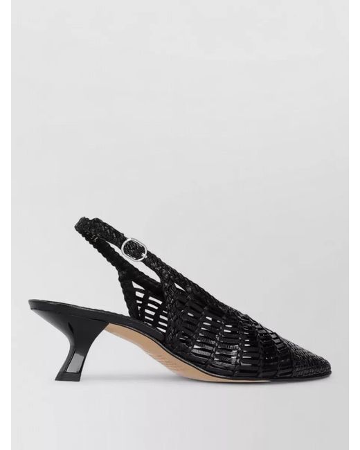 LA ROSE Black Carol Kitten Heel Slingback Woven Pumps