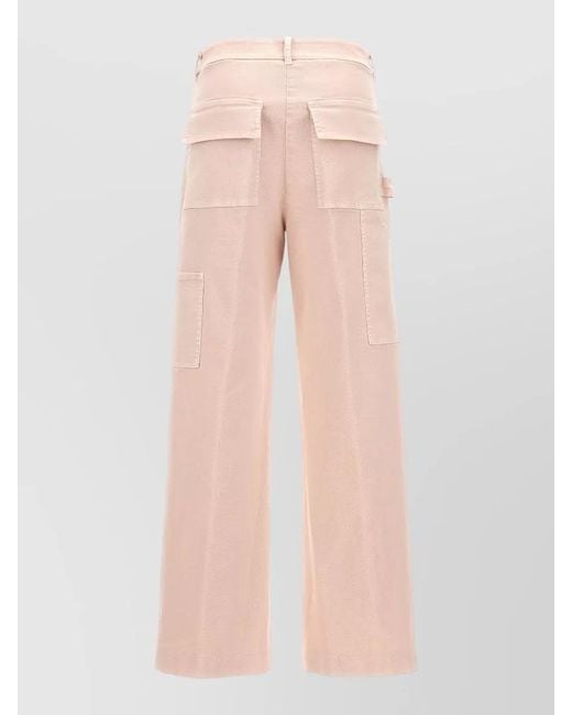 Nude Pink Wide Leg Cargo Pants Multiple Pockets