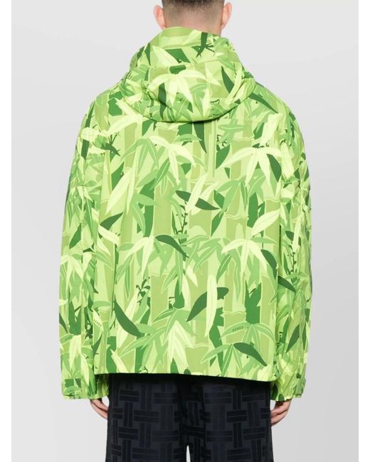 KENZO Green Printed Hooded Blazer Drawstring Elements for men