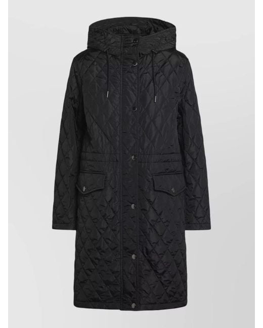 Burberry Black Quilted Nylon Long Hooded Coat Pockets