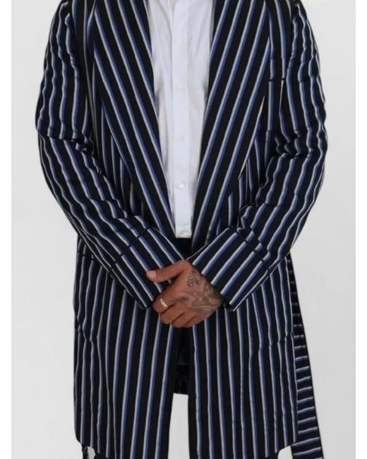 Dolce & Gabbana Blue Silk-Blend Striped Long-Sleeve Robe for men