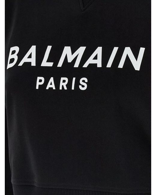 Balmain Black Logo Organic Cotton Cropped Sweatshirt