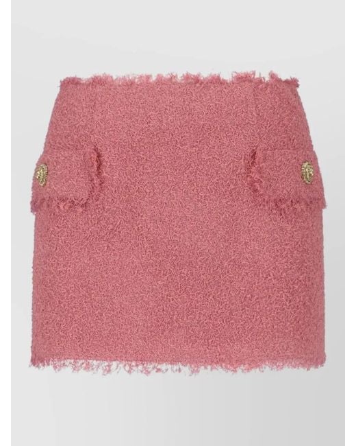 Balmain Pink Midi Knee Skirt Front Pockets Hardware