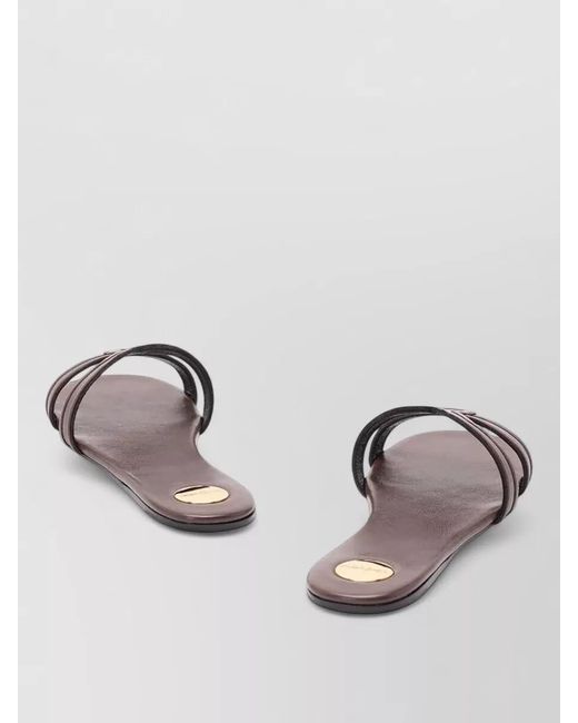 Saint Laurent Metallic Mabrouka Smooth Leather Double Strap Slides