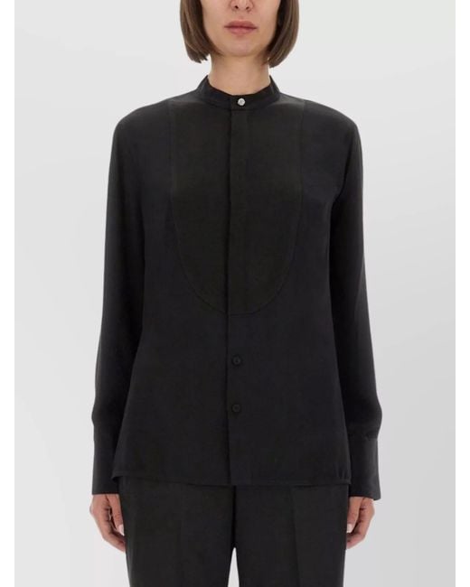 Victoria Beckham Black Silk Shirt With Scalloped Collar And Pleated Back