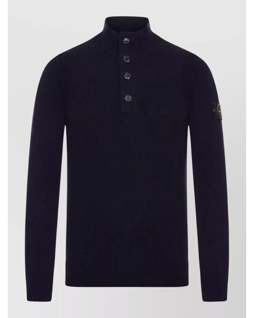 Stone Island Blue Wool Turtleneck Sweater High Neck Knit for men