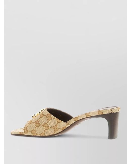 Gucci Natural Gg Canvas Mid Heel Mules