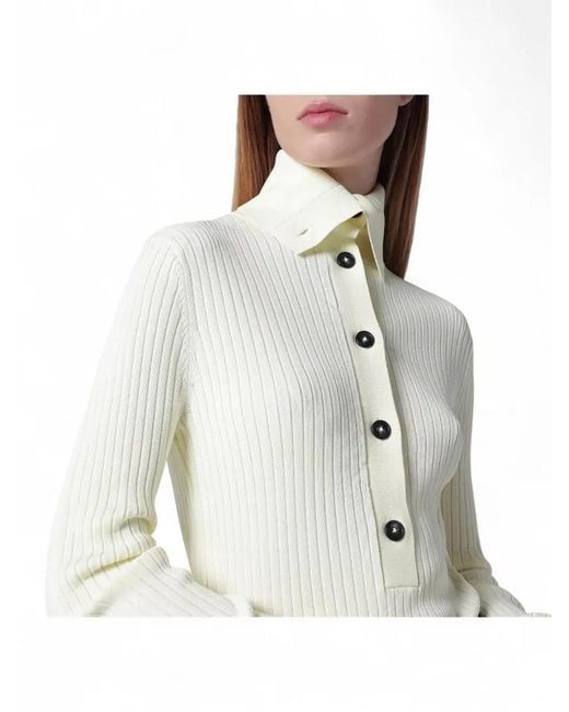 Entire studios White Long Sleeve Ribbed Collared Top