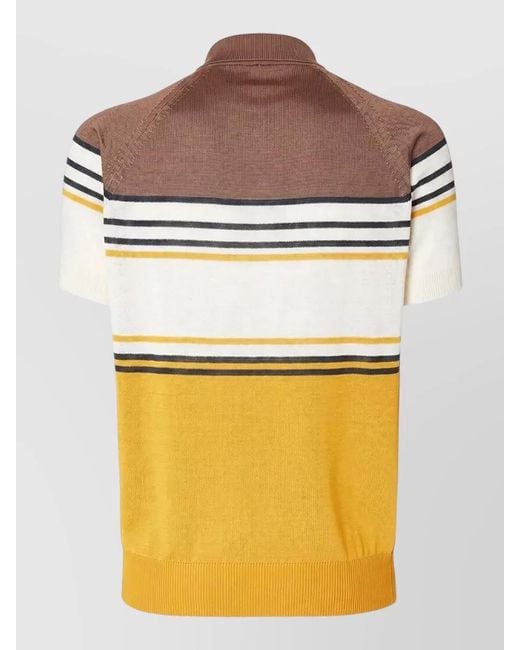 Fendi Gray Viscose Polo Shirt Striped Short Sleeves Ribbed for men