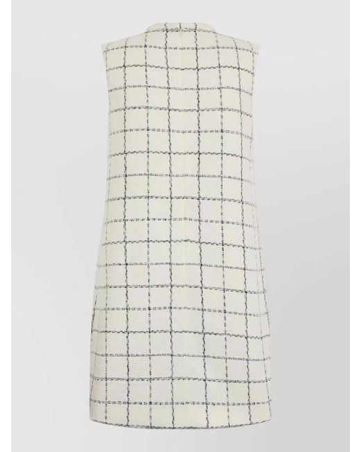 Self-Portrait White Sleeveless Check Mini Dress Button Detail