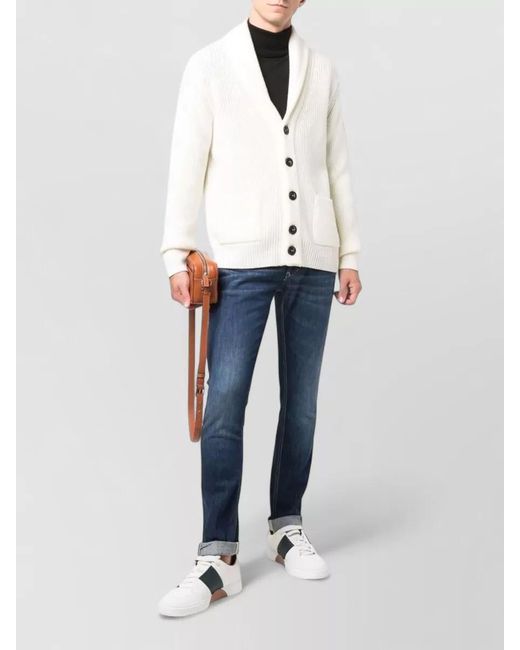 Drumohr White Shawl Collar Jacket Ribbed Texture Pockets for men