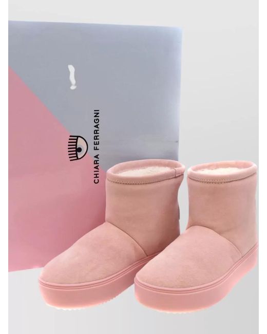 Chiara Ferragni Pink Ankle Boots Flat Sole Round Toe
