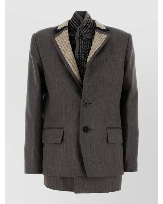 Sacai Black Embroidered Wool Blazer