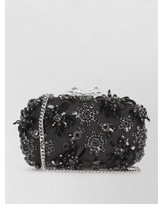 Self-Portrait Black The Bow Satin Crystal-Embellished Clutch Bag