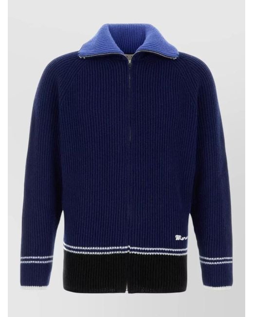 Marni Blue Wool Blend Cardigan Contrast Collar Hem for men