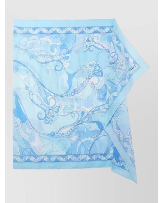 Emilio Pucci Blue Cotton Orchid Print Sarong