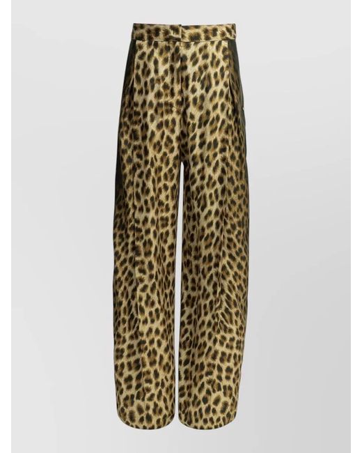Sportmax Metallic Wide Leg Animal Print Trousers Pleated