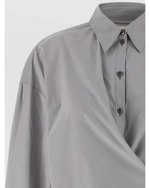 Lemaire Gray Silk Cotton Twisted Collar Shirt